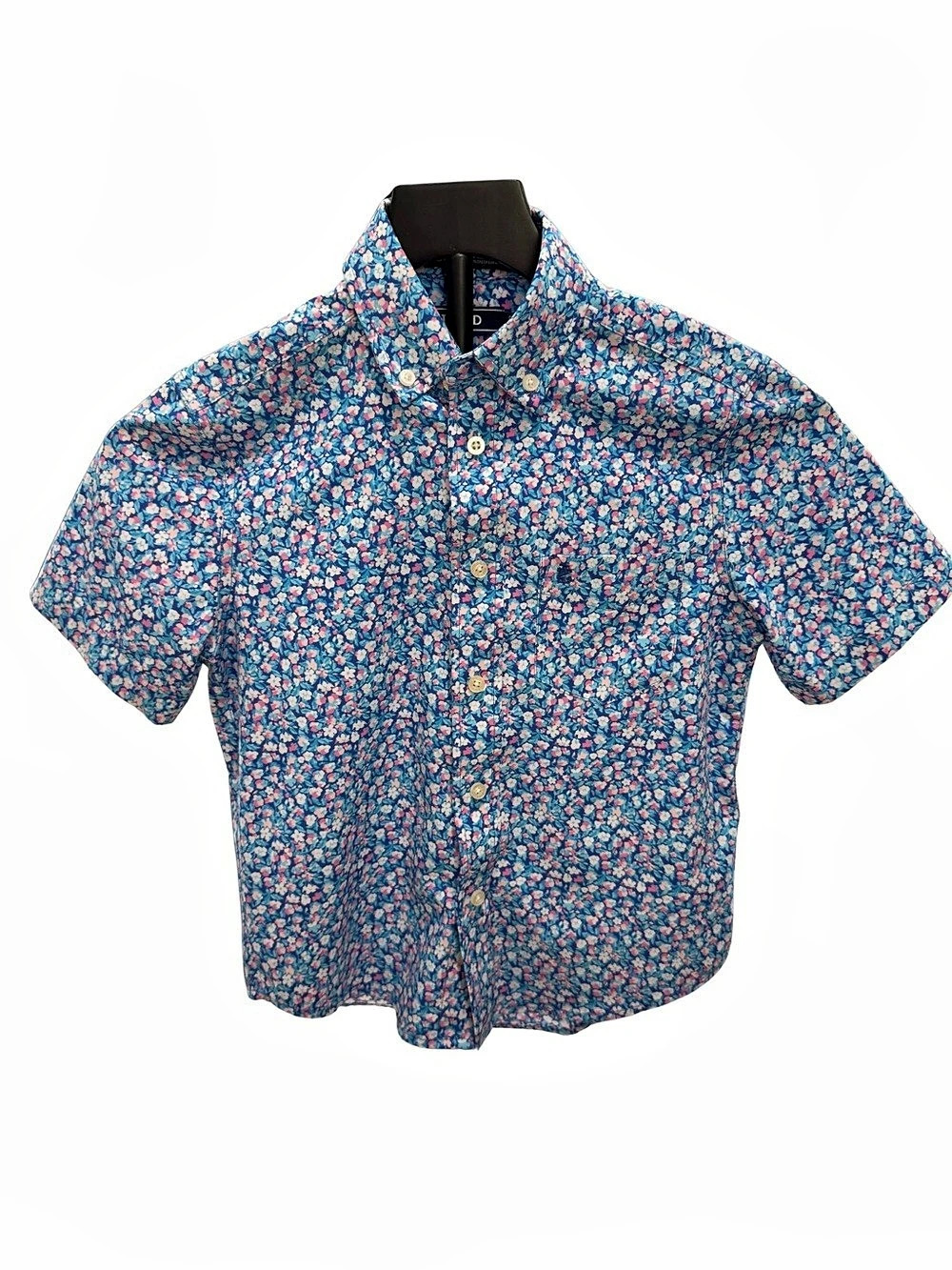 IZOD Floral Short Sleeve Shirt Blue & Pink Size Small